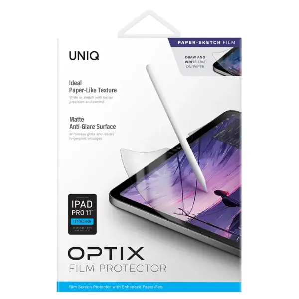 UNIQ OPTIX FLIM SCREEN PROTACTOR WITH ENHANCED PAPER-FEEL FOR SKETCHING AND TAKING NOTE FOR IPAD PRO 11'' (1ST-4TH GEN) | PAPER-LIKE